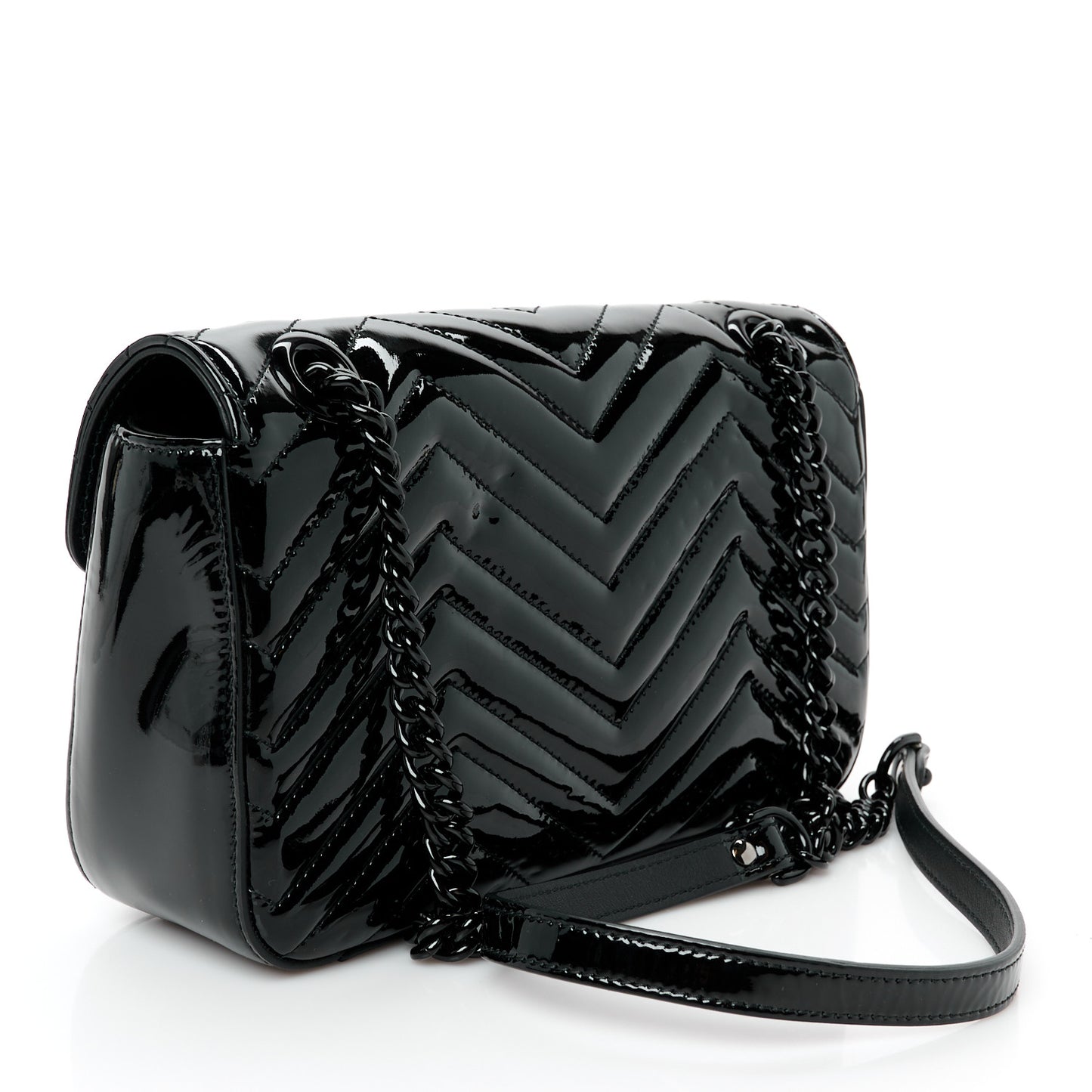 Patent Calfskin Matelasse Monochrome Small GG Marmont Shoulder Bag Black