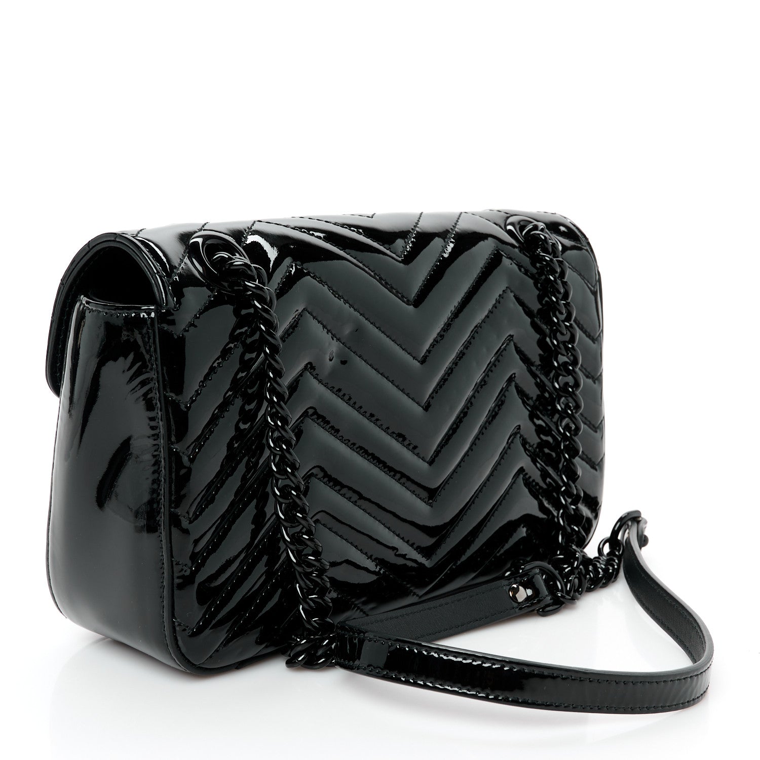 Gucci Patent Calfskin Matelasse Monochrome Small GG Marmont Shoulder Bag Black 3 of 10