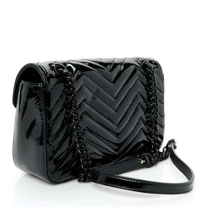 Gucci Patent Calfskin Matelasse Monochrome Small GG Marmont Shoulder Bag Black 3 of 10