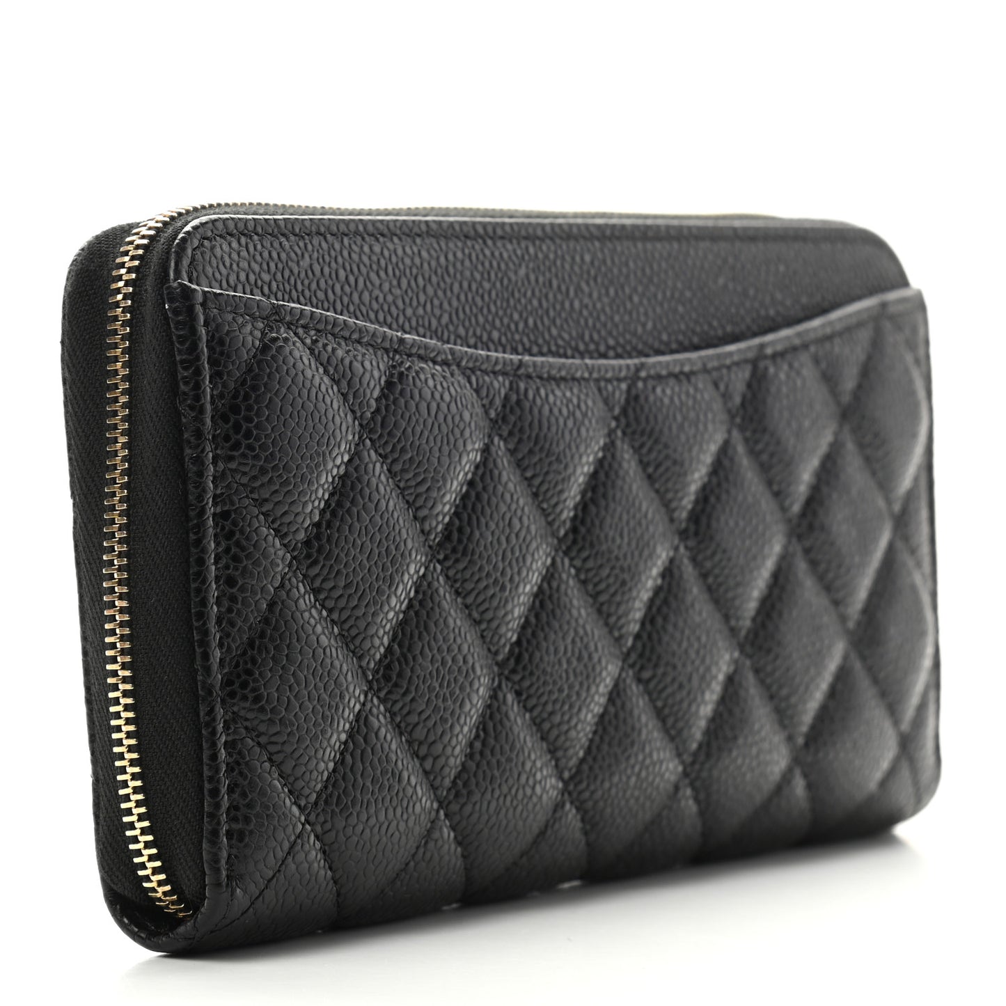 Caviar Quilted Large Gusset Zip Around Wallet Black