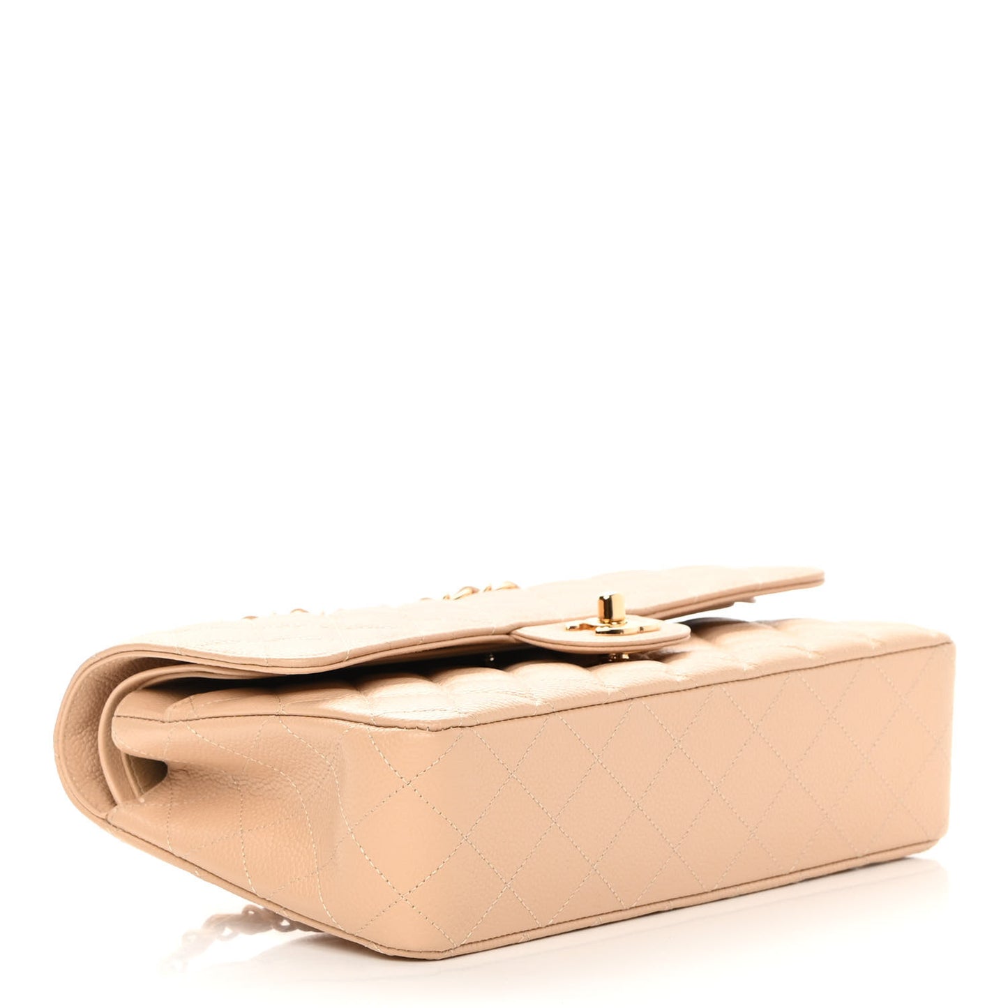 Caviar Quilted Medium Double Flap Beige