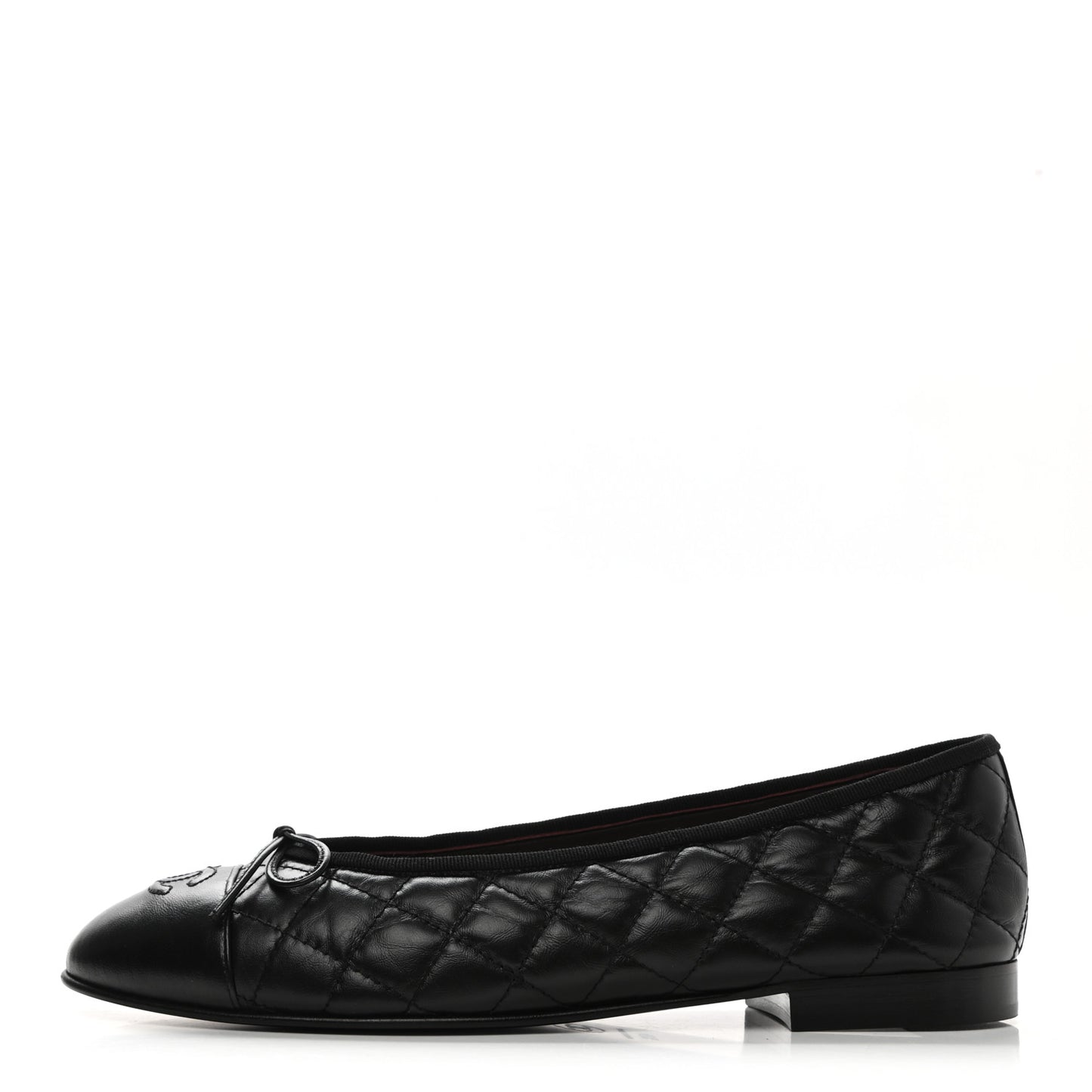 Aged Calfskin Quilted CC Cap Toe Ballerina Flats 40.5 Black
