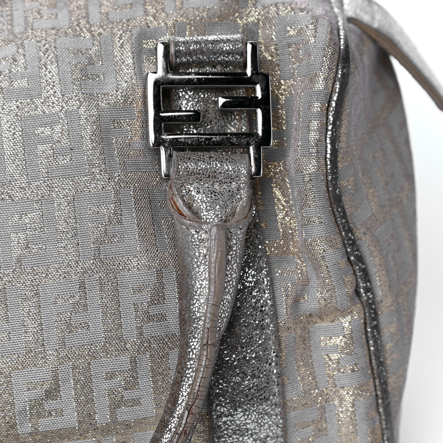 Fendi Metallic Jacquard Zucchino Mini Forever Boston Gold Silver 40 of 41