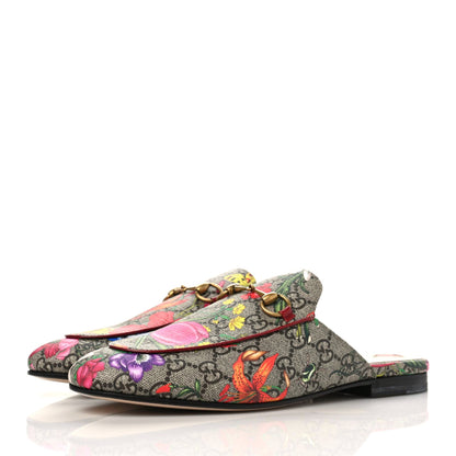 Gucci GG Supreme Monogram Flora Womens Princetown Slippers 38 Beige Ebony Multicolor Rosso 3 of 10