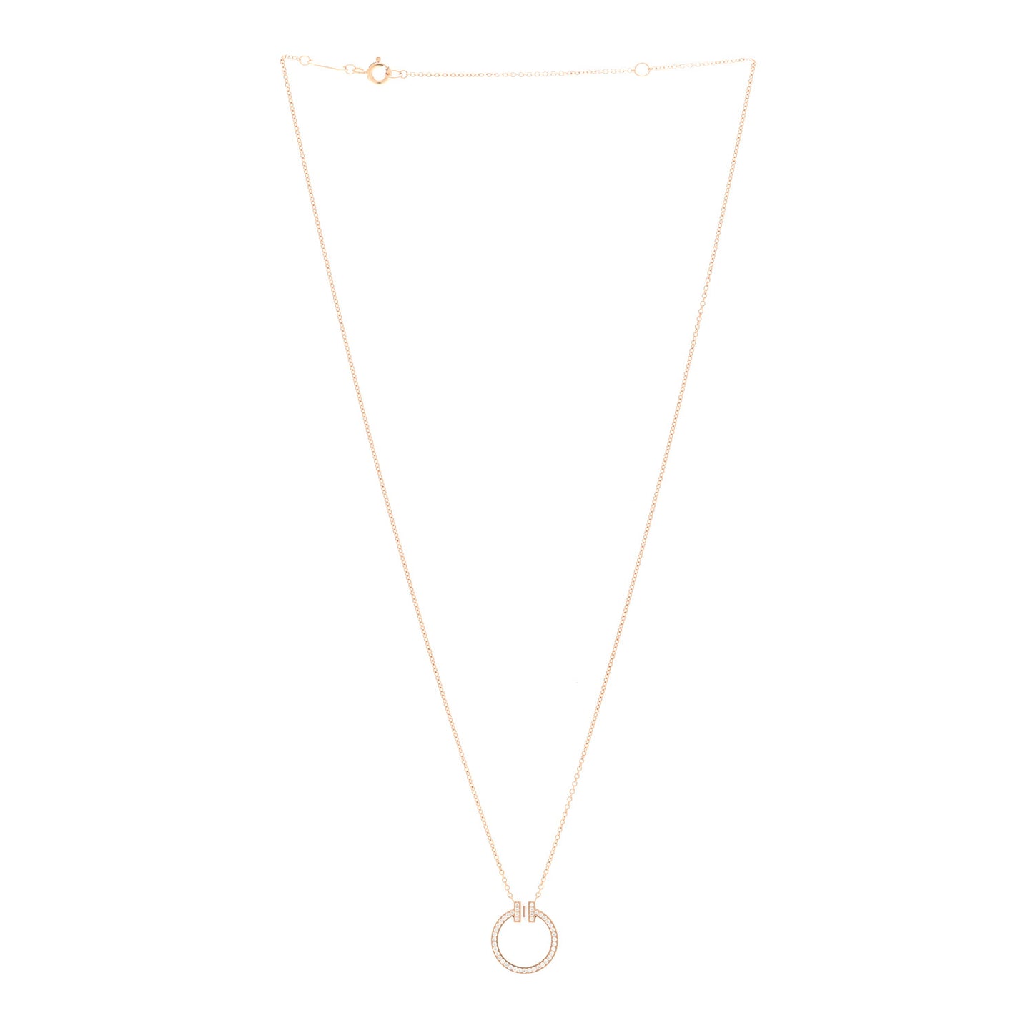 18K Rose Gold Diamond T Baguette Pave Pendant Necklace