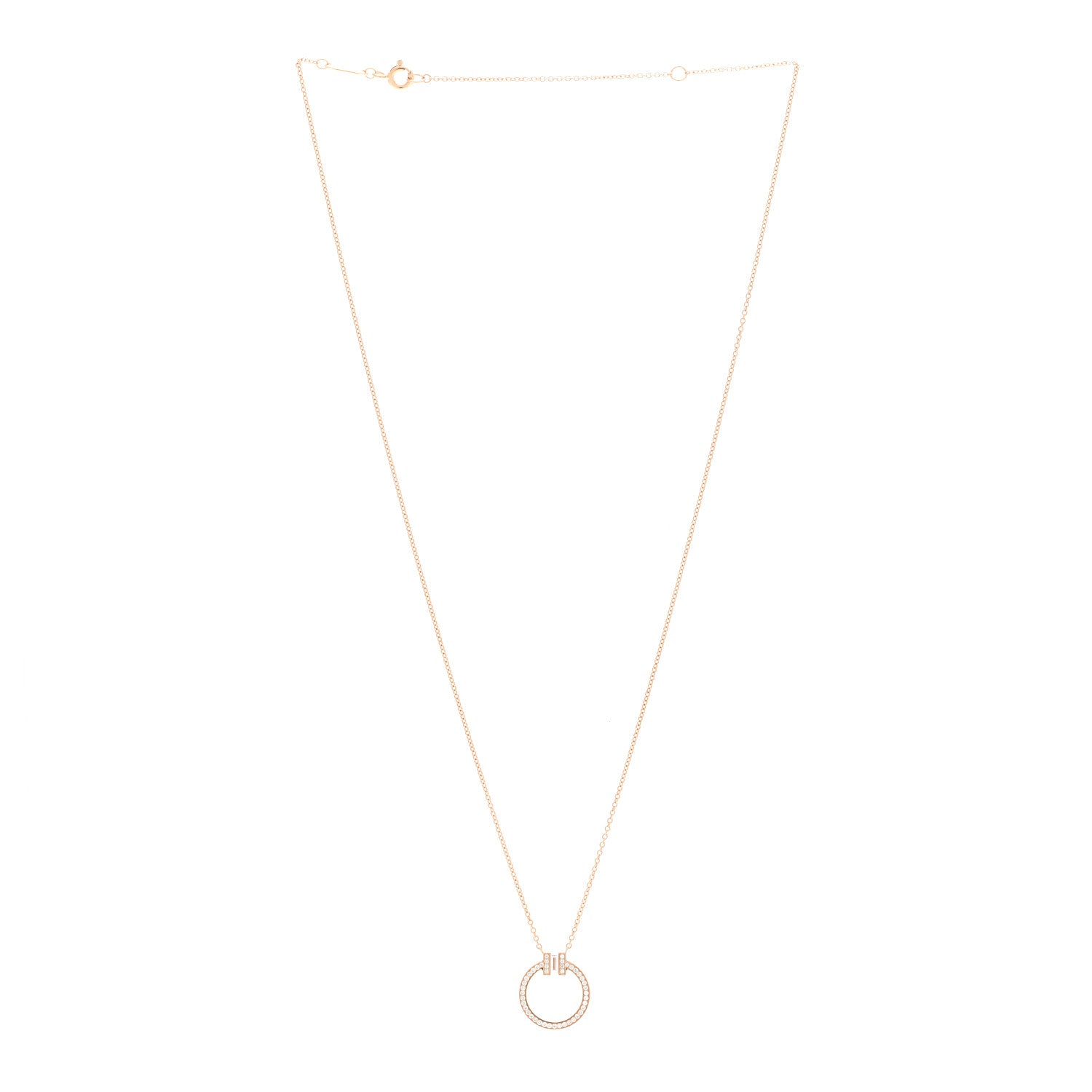 Tiffany 18K Rose Gold Diamond T Baguette Pave Pendant Necklace 3 of 6