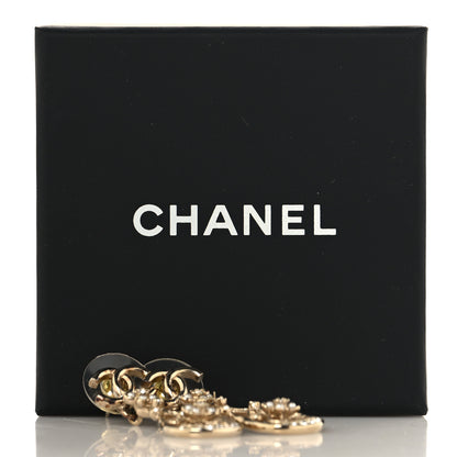 Chanel Pearl Crystal CC Drop Earrings Gold 10 of 10