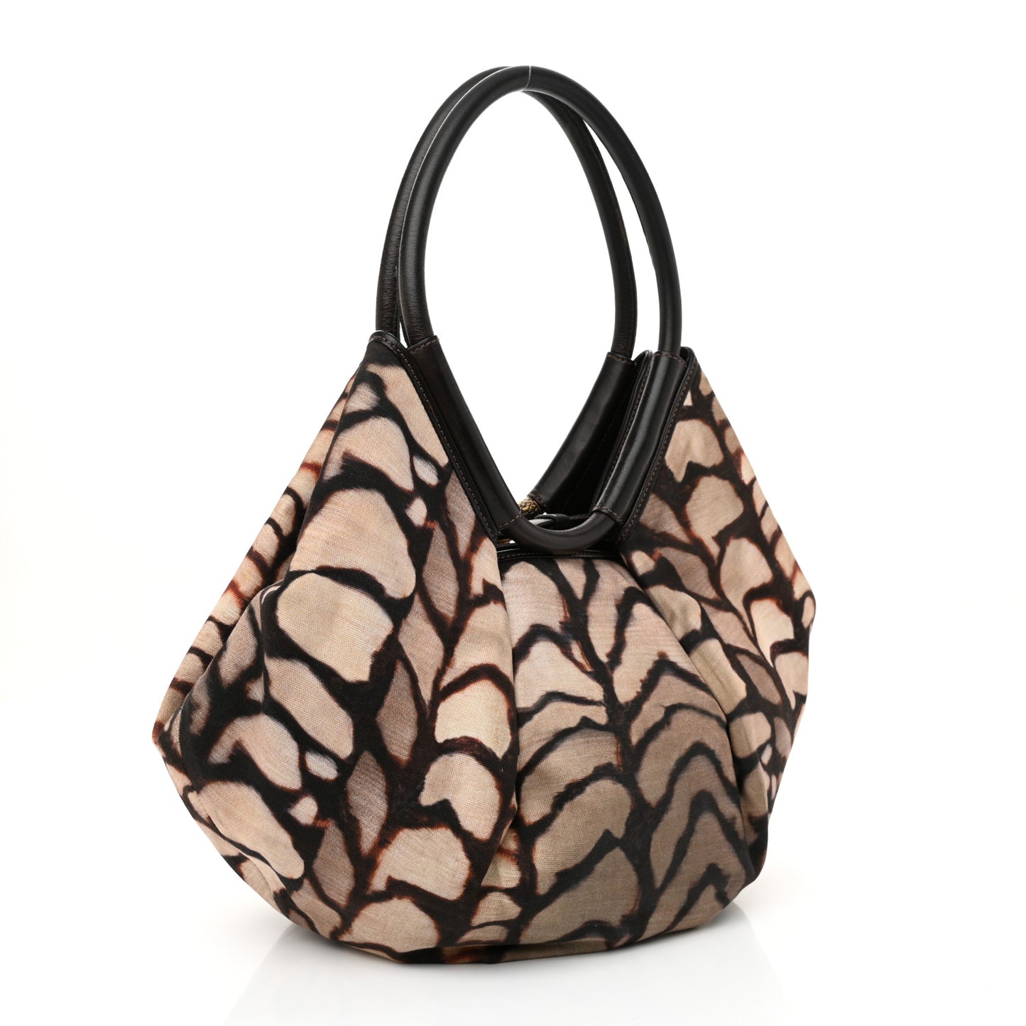 Calfskin Canvas Diego Shell Print Tote Brown