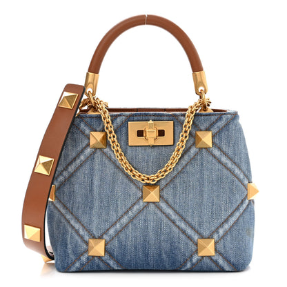 Valentino Garavani Denim Small Roman Stud The Handle Bag Light Denim Selleria 1 of 11
