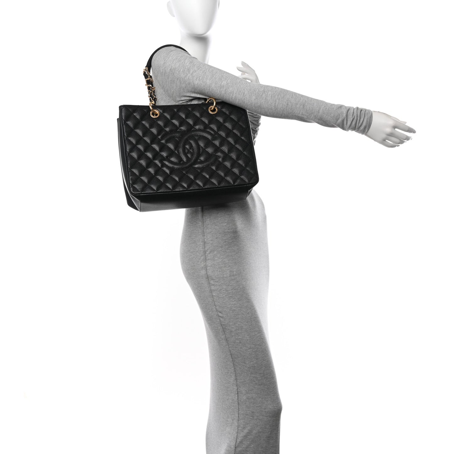 Caviar Quilted Grand Shopping Tote GST Black