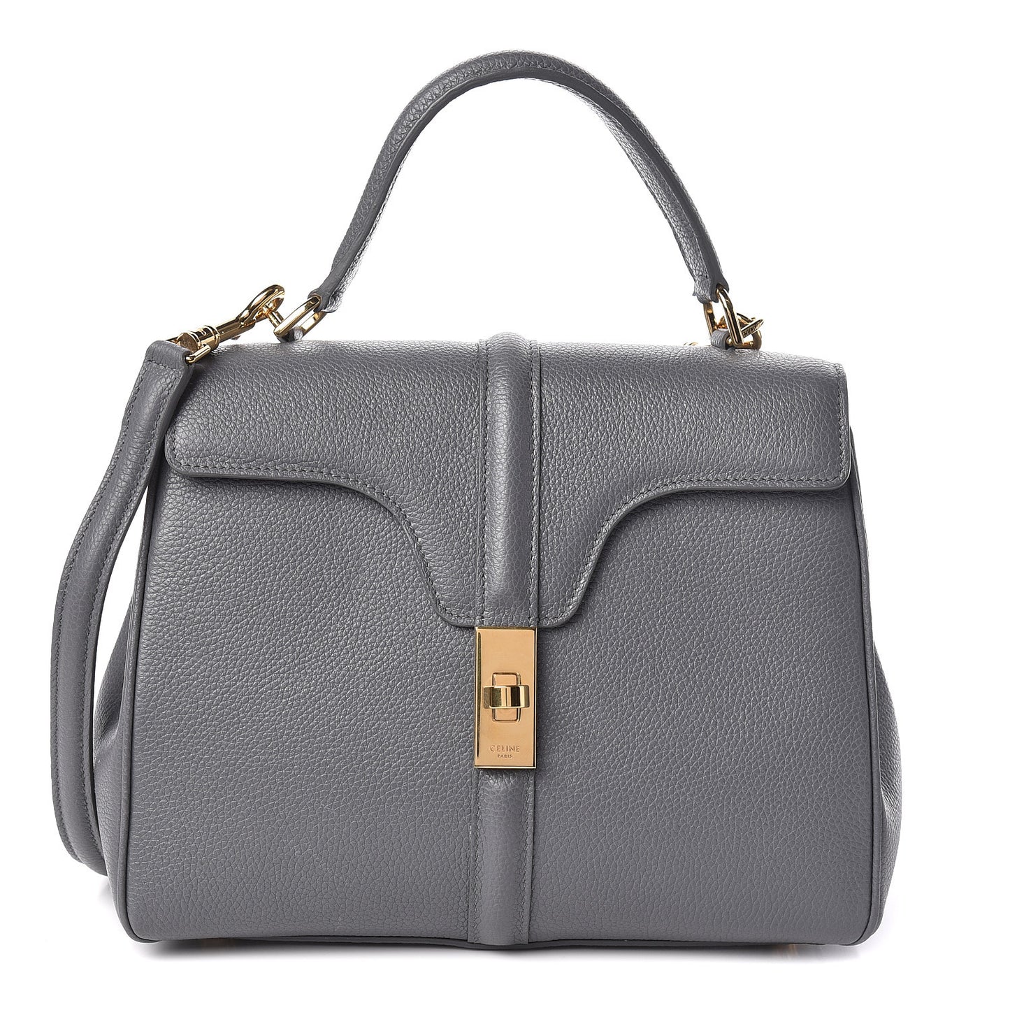 Grained Calfskin Small 16 Top Handle Bag Medium Grey