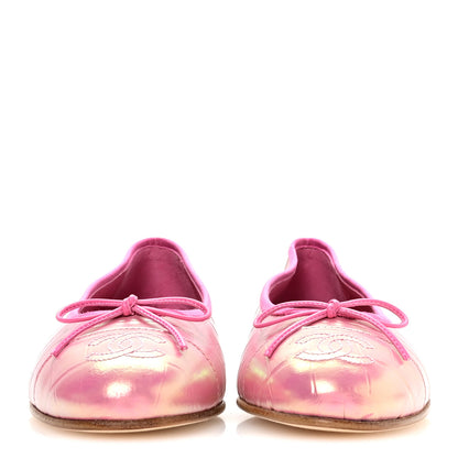 Chanel Iridescent Calfskin Crocodile Embossed Ballerina Flats 36.5 Pink 3 of 9
