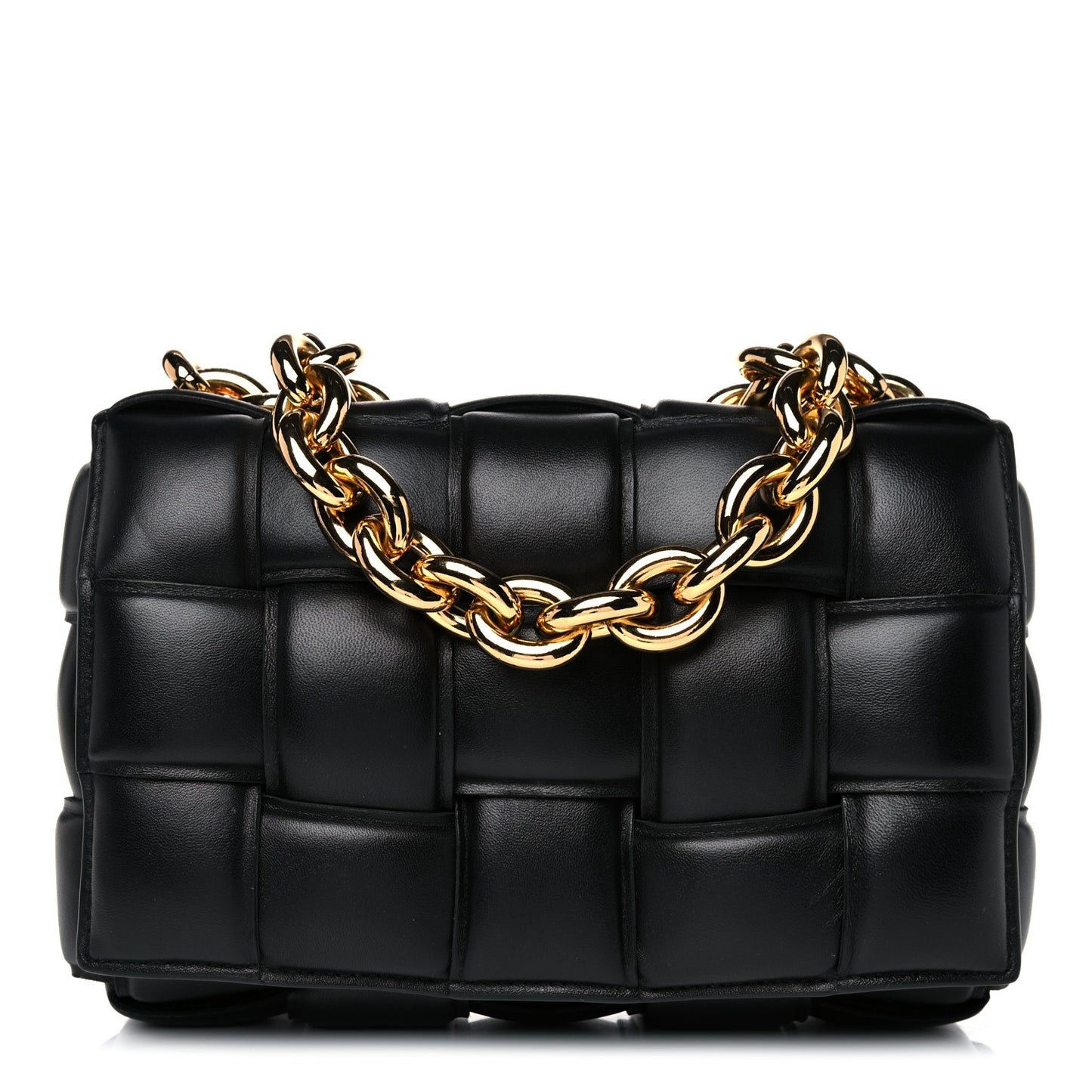 Lambskin Maxi Intreccio Padded Chain Cassette Crossbody Bag Black