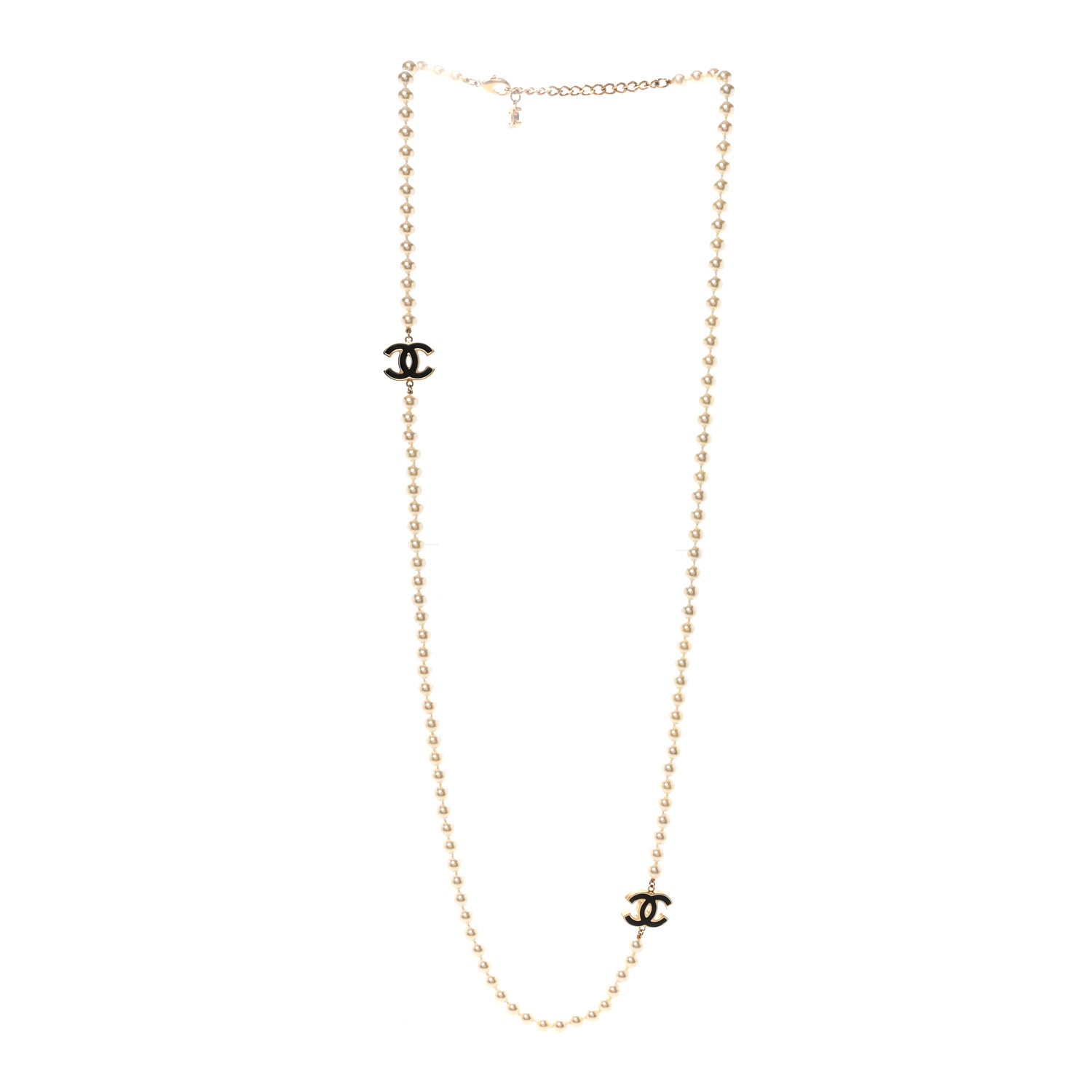 Chanel Pearl Beaded Resin CC Long Necklace Black Gold 3 of 7