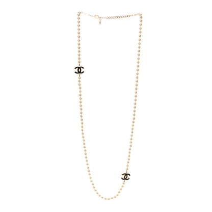 Chanel Pearl Beaded Resin CC Long Necklace Black Gold 3 of 7
