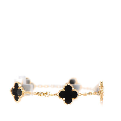 Van Cleef & Arpels 18K Yellow Gold Black Onyx 5 Motifs Vintage Alhambra Bracelet 3 of 4