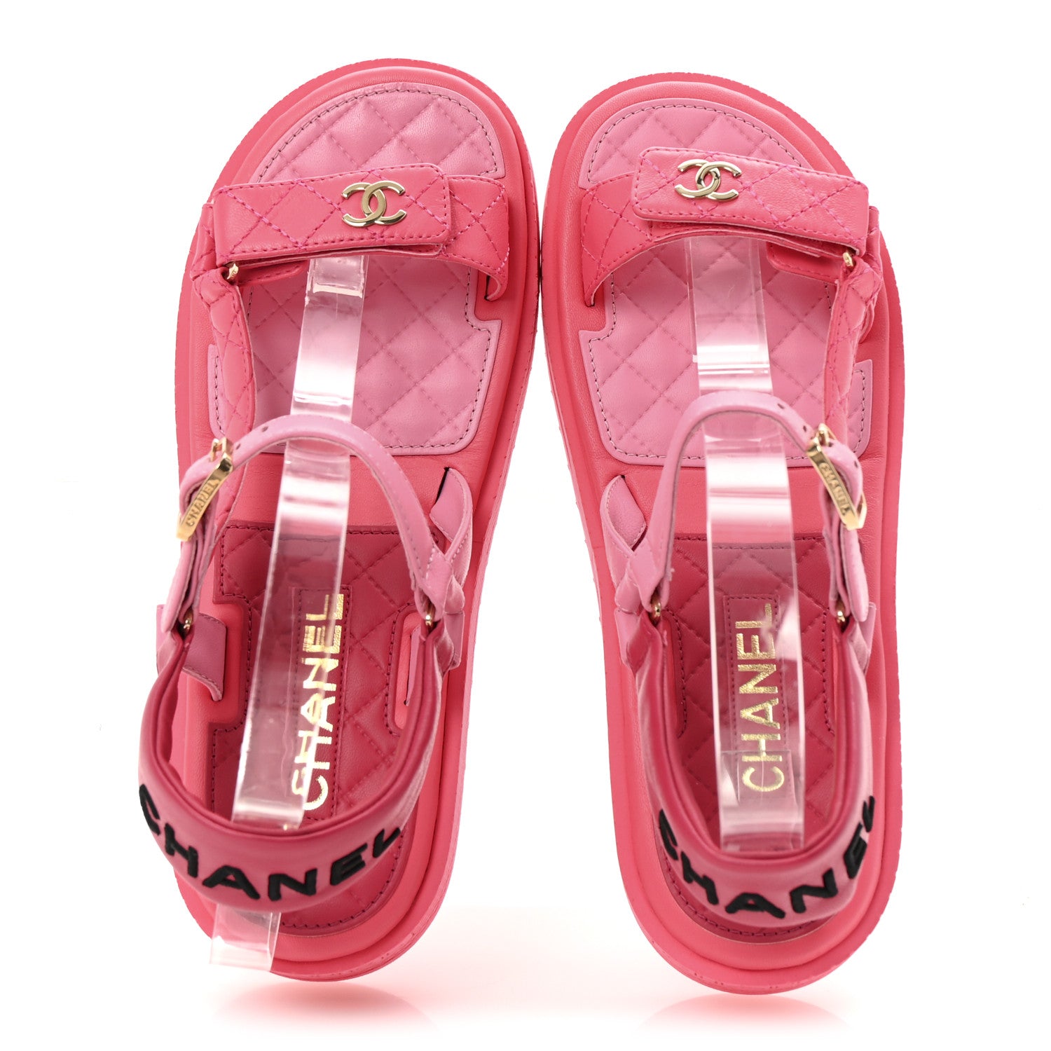 Chanel Lambskin Logo Platform Sandals 39 Pink Red 2 of 9