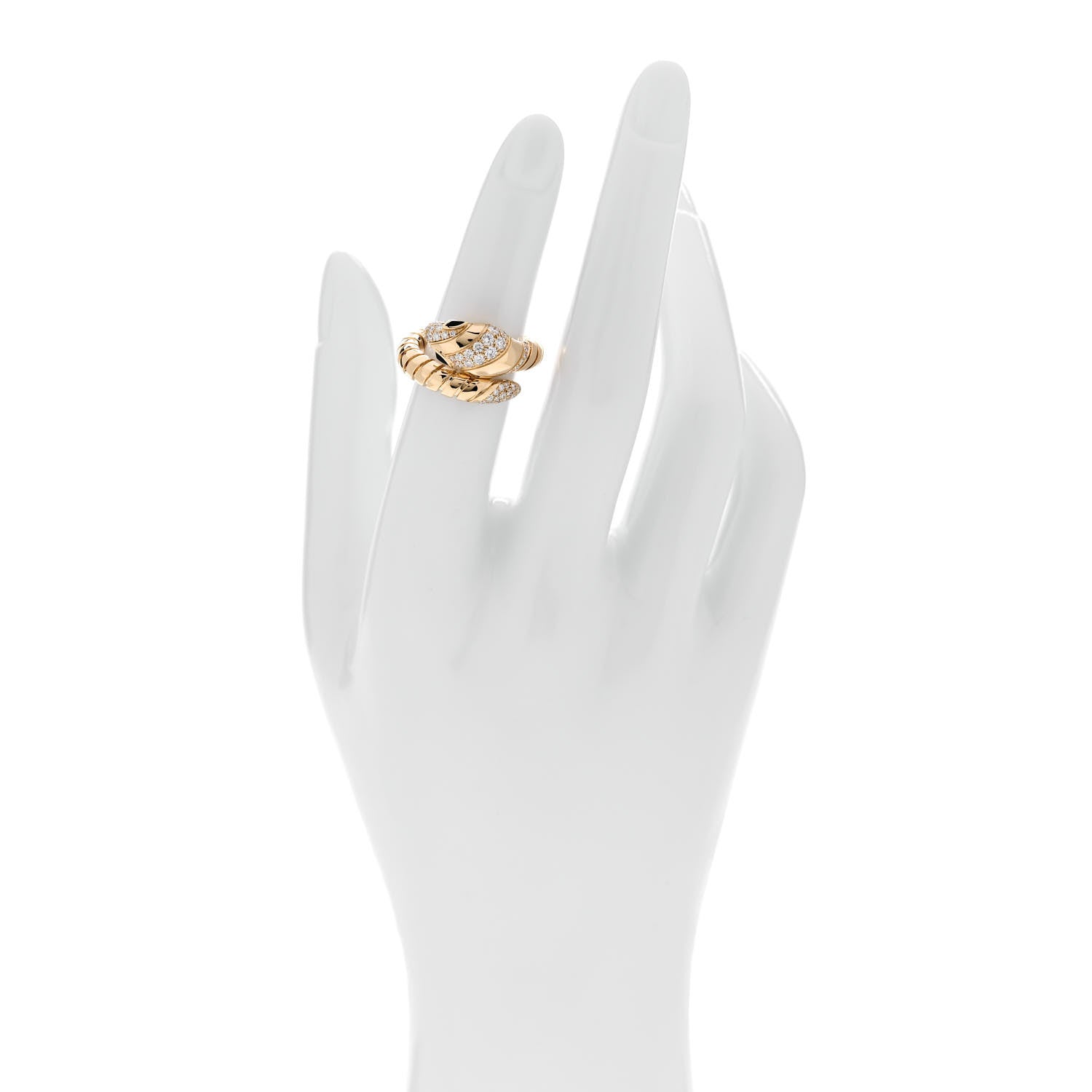 Bulgari 18K Yellow Gold Diamond Onyx Serpenti Tubogas Ring M 2 of 6