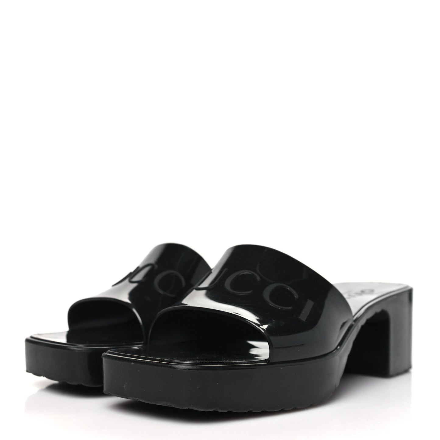 Rubber Gucci Logo Womens Platform 20/60mm Slide Sandals 36 Black