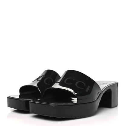 Gucci Rubber Gucci Logo Womens Platform 20/60mm Slide Sandals 36 Black 3 of 8