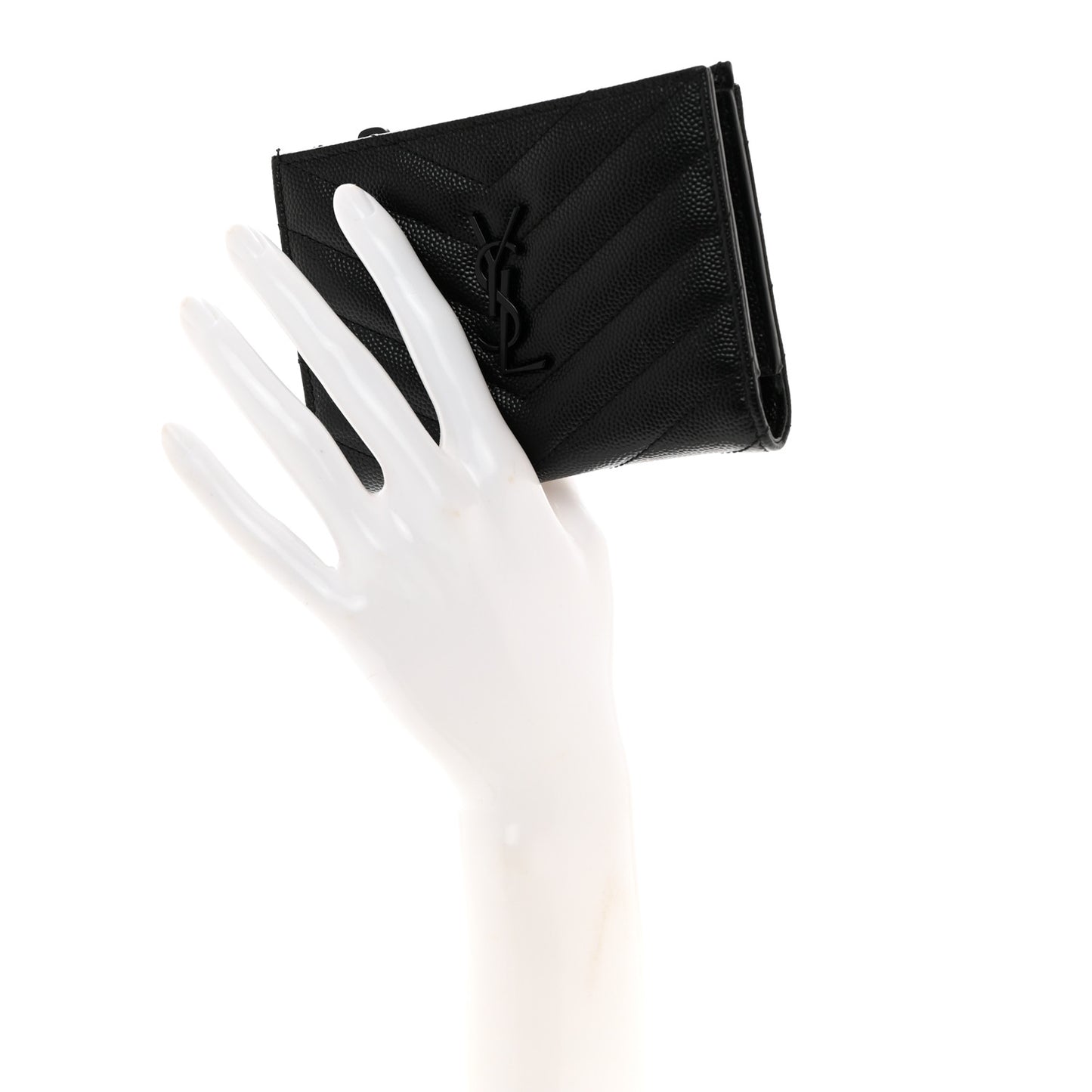 Grain De Poudre Matelasse Chevron Monogram Zipped Two-Part Wallet Black