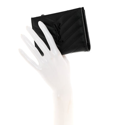 Saint Laurent Grain De Poudre Matelasse Chevron Monogram Zipped Two-Part Wallet Black 2 of 7