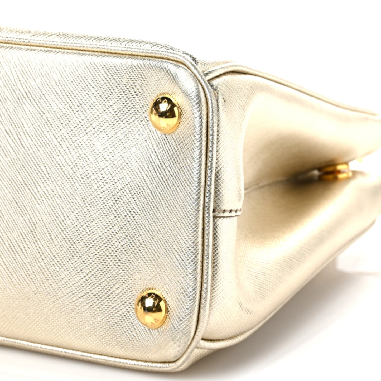 Metallic Saffiano Small Galleria Double Zip Tote Platino