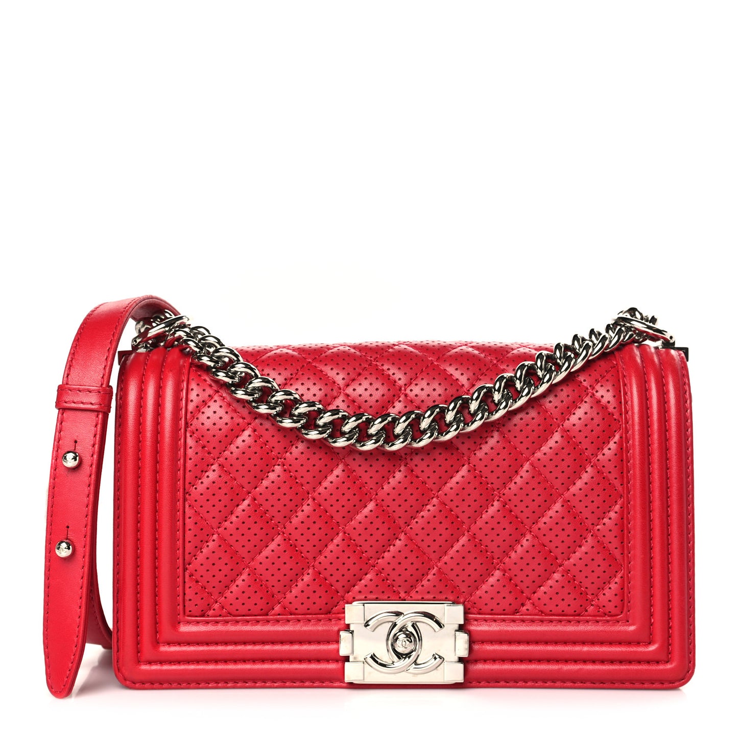Perforated Lambskin Quilted Medium Boy Flap Dark Pink