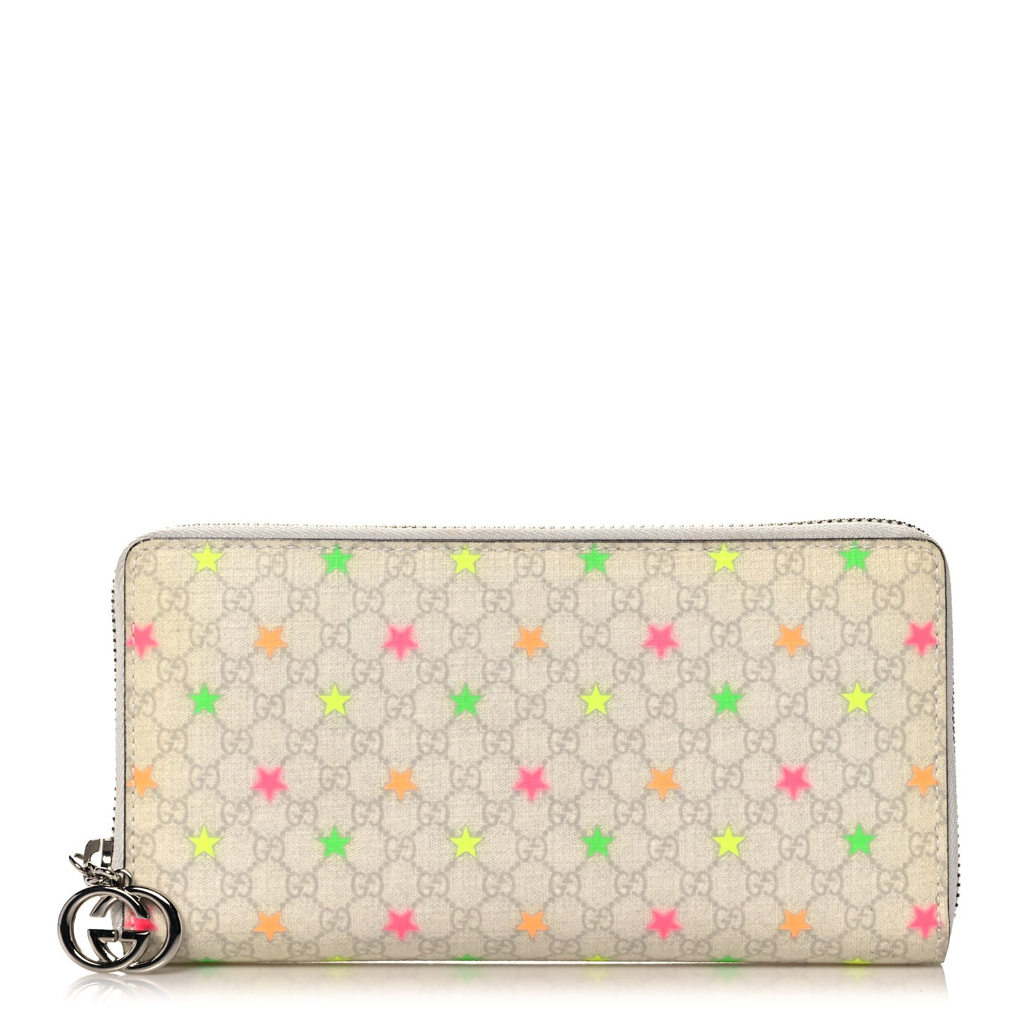 Micro GG Supreme Stars GG Pierce Zip Around Wallet White