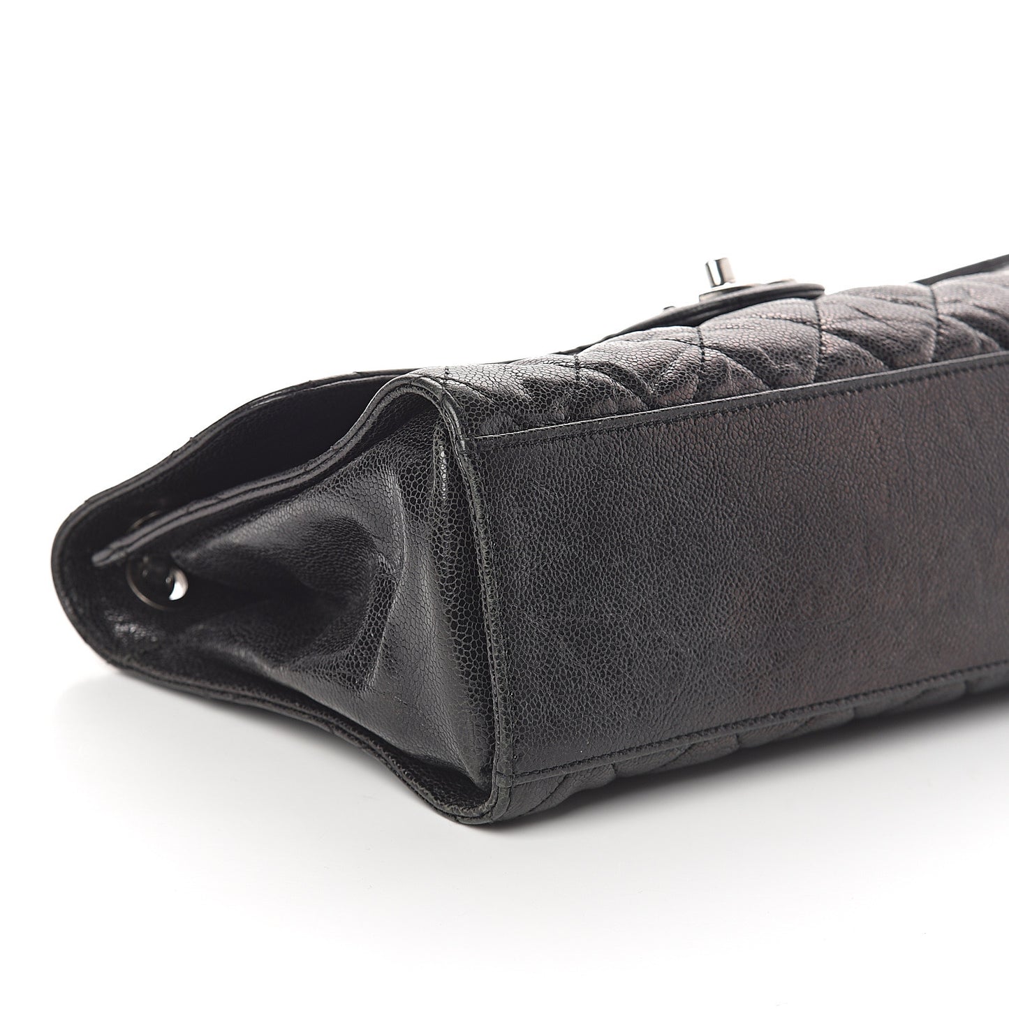 Crumpled Grained Calfskin Jumbo CC Crave Flap Black