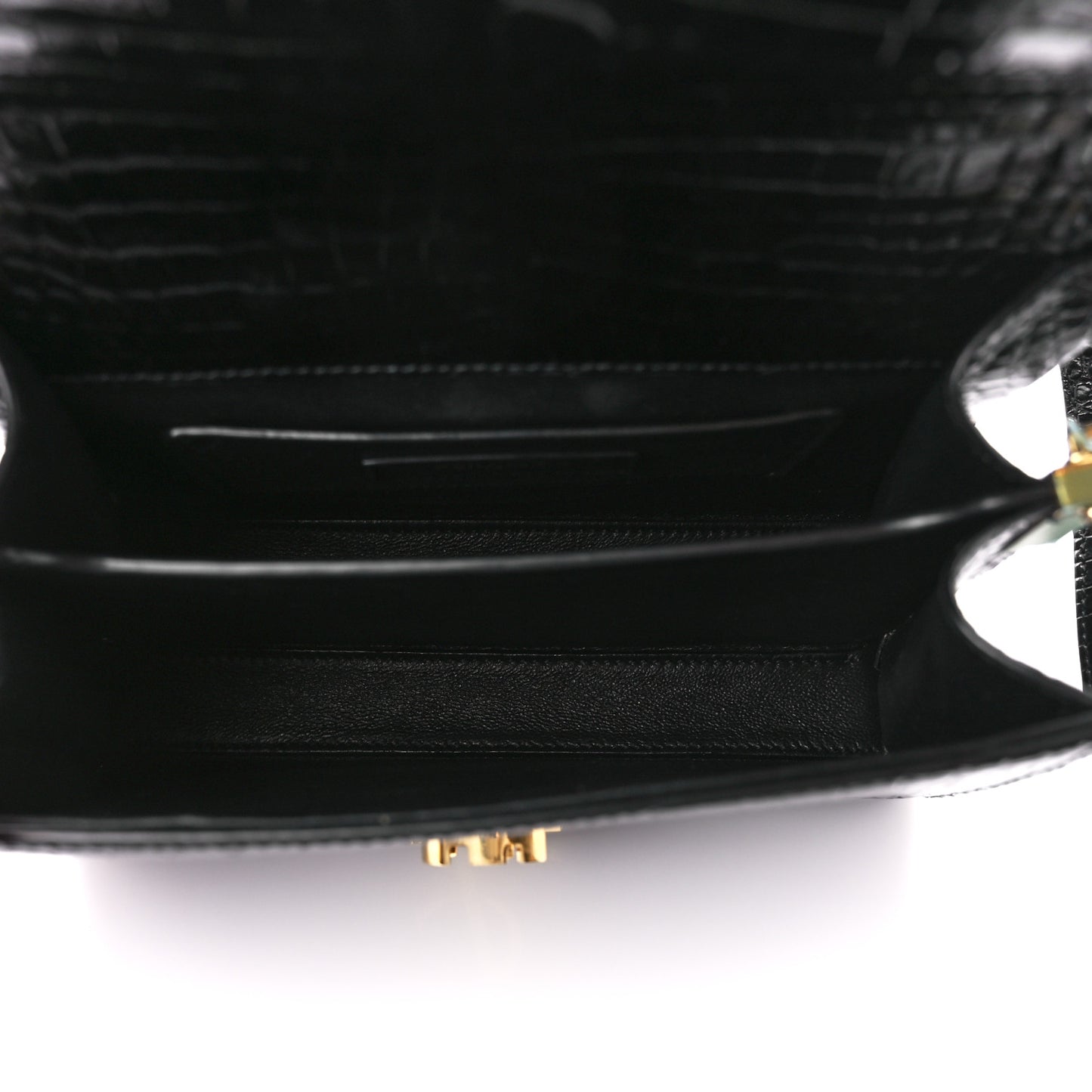 Calfskin Crocodile Embossed Mini Classic Monogram Cassandra Top Handle Black