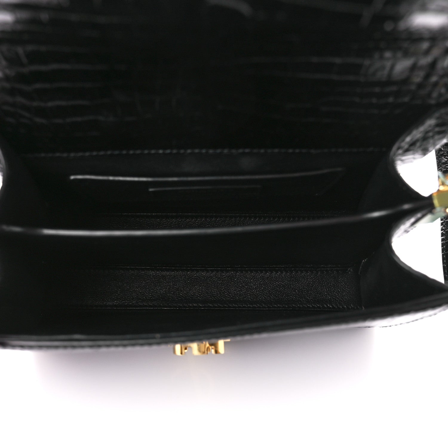 Saint Laurent Calfskin Crocodile Embossed Mini Classic Monogram Cassandra Top Handle Black 5 of 11