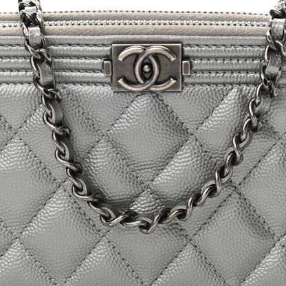 Chanel Metallic Caviar Quilted Small Boy Clutch With Chain Silver 10 of 14