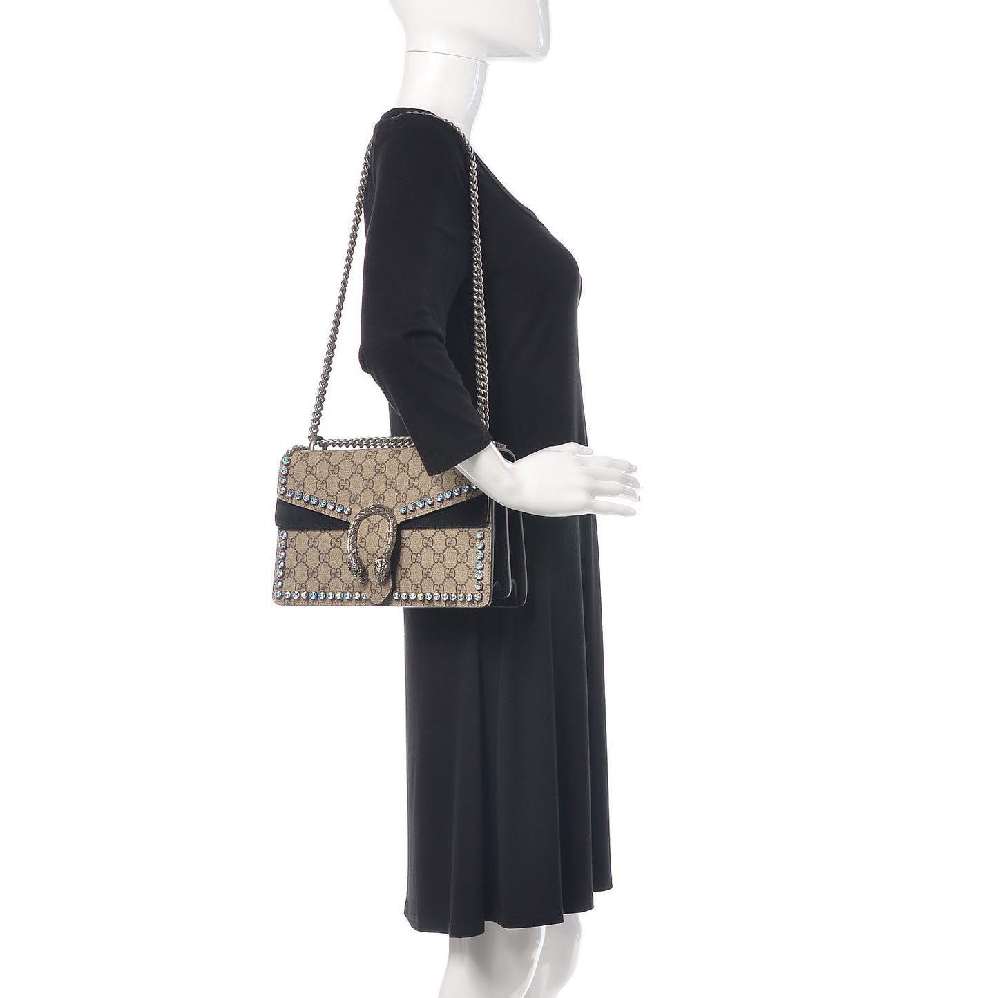 GG Supreme Monogram Crystal Small Dionysus Shoulder Bag Black
