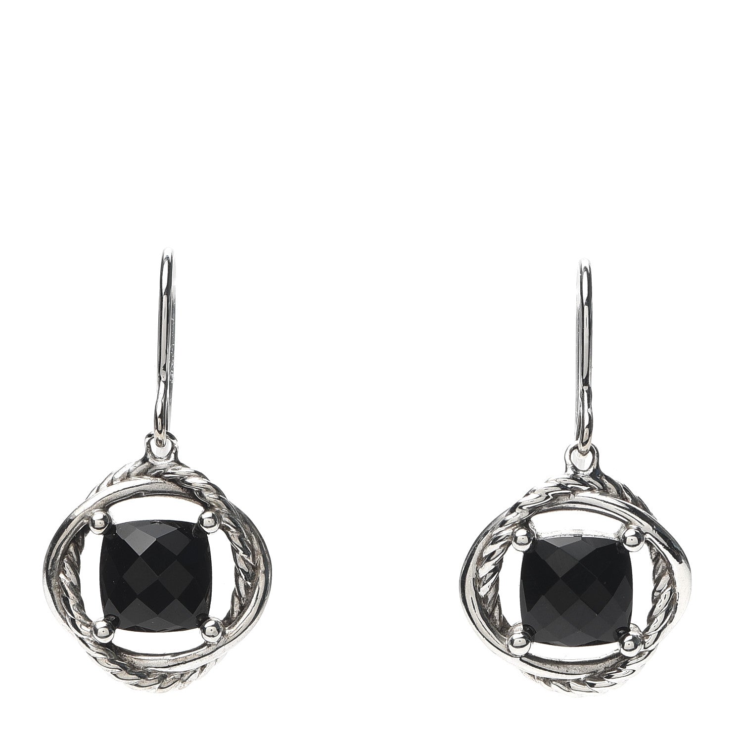 David Yurman Sterling Silver Black Onyx 7mm Infinity Drop Earrings 1 of 4