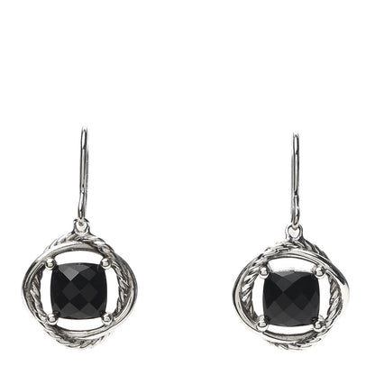 David Yurman Sterling Silver Black Onyx 7mm Infinity Drop Earrings 1 of 4