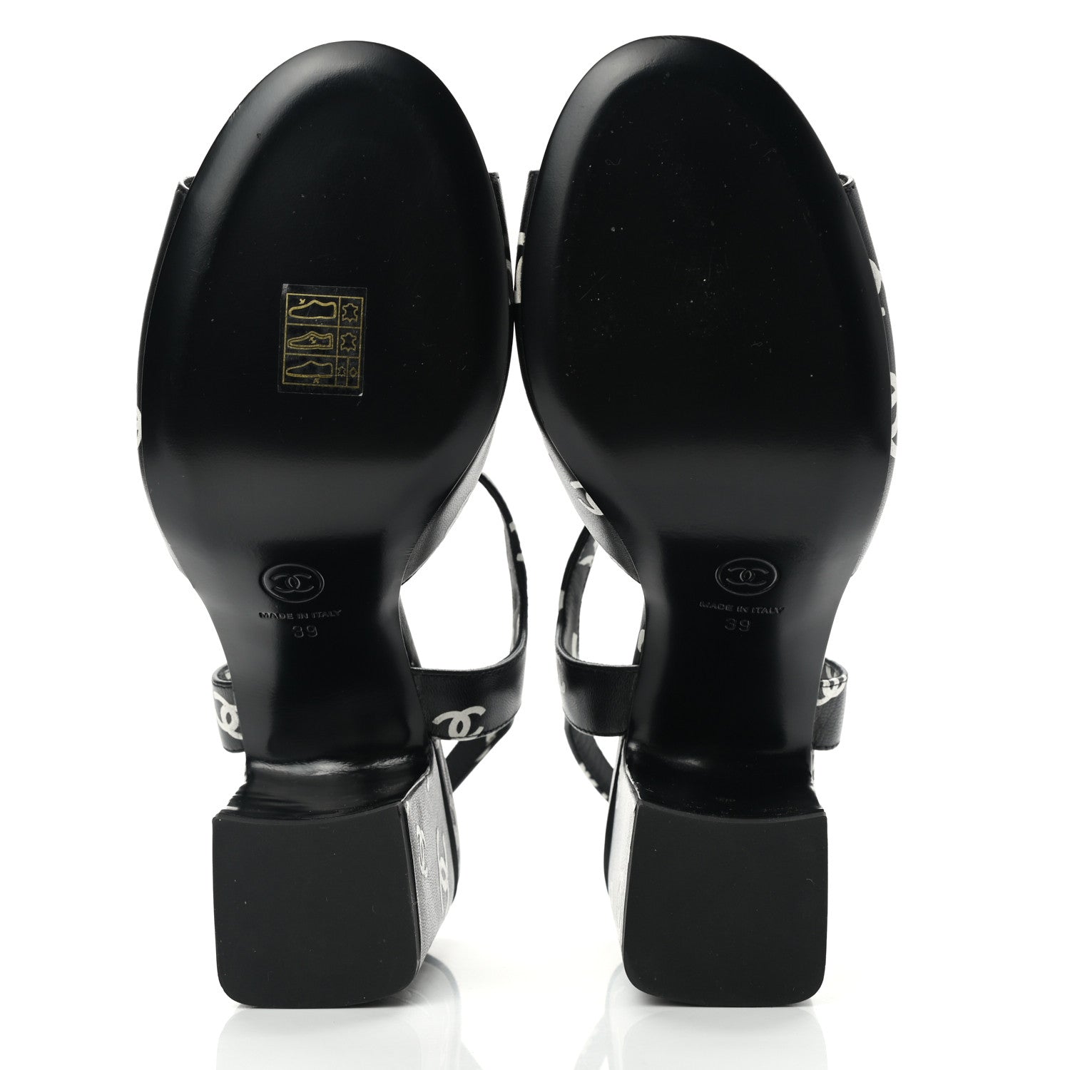 Chanel Printed Lambskin CC Sandals 39 Black White 5 of 9