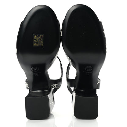 Chanel Printed Lambskin CC Sandals 39 Black White 5 of 9