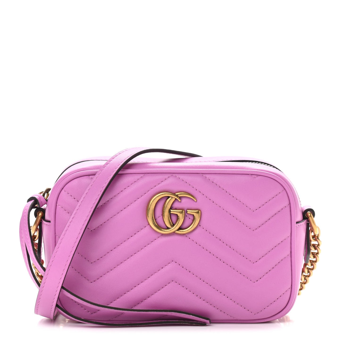 Calfskin Matelasse Mini GG Marmont Chain Shoulder Bag Candy Mousse