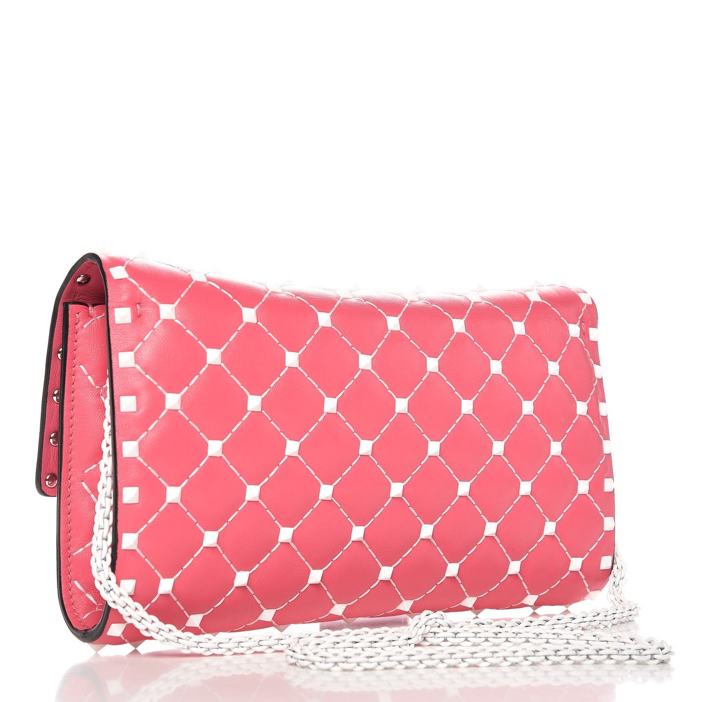 Lambskin Free Rockstud Spike Wallet On Chain Shadow Pink