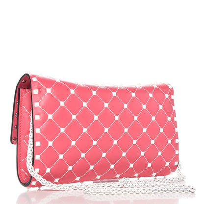 Valentino Garavani Lambskin Free Rockstud Spike Wallet On Chain Shadow Pink 3 of 6