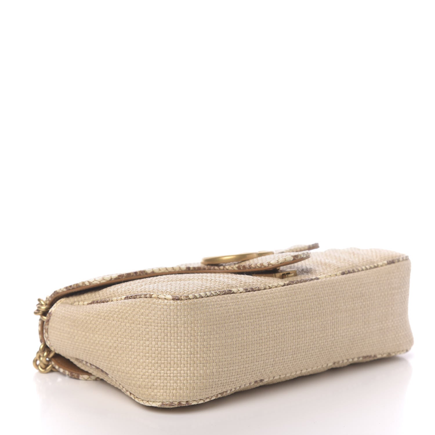Gucci Raffia Elaphe Matelasse Small GG Marmont Shoulder Bag Natural Cream Brown 4 of 10