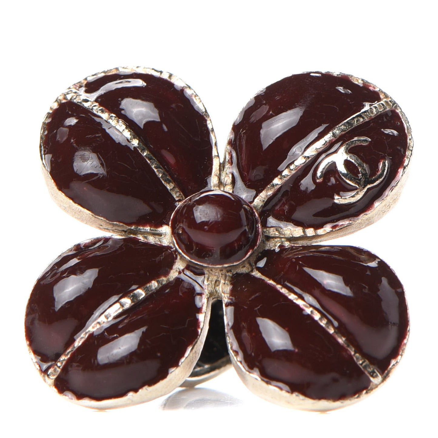 Enamel CC Flower Ring 6 Burgundy Gold