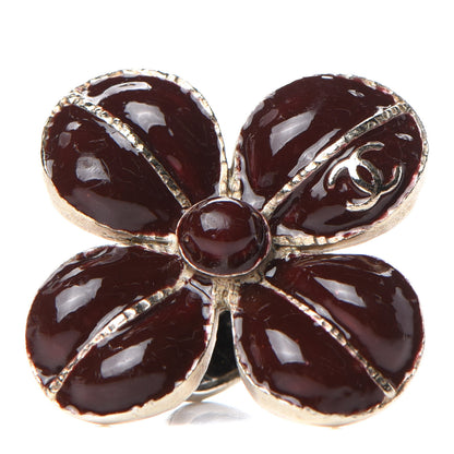 Chanel Enamel CC Flower Ring 6 Burgundy Gold 1 of 6