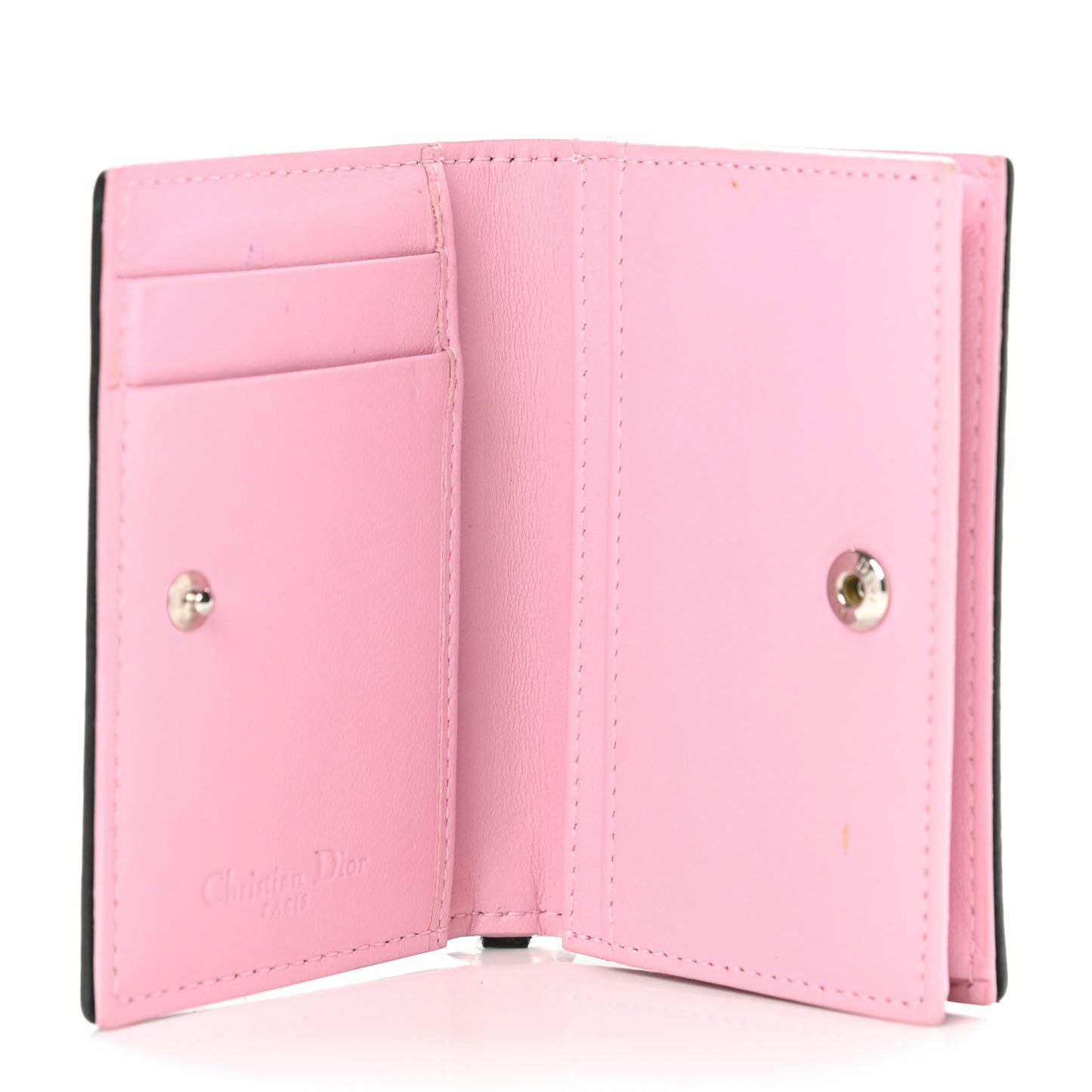 Lambskin Cannage Bi-Color Small Lady Dior Flap Card Holder Black Pink