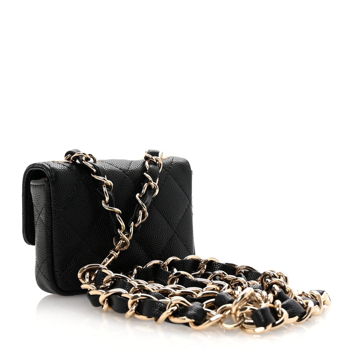 Caviar Quilted Mini Chain Belt Bag Black