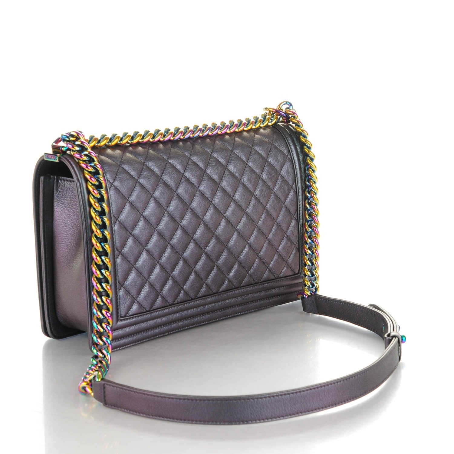 Chanel Iridescent Goatskin Quilted New Medium Boy Flap Purple 3 of 8