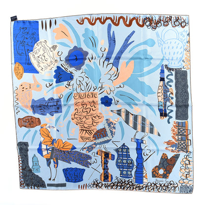 Hermes Silk La Maizeon Des Oiseaux Parleurs Scarf 90 Bleu Pale Peach Bleu 1 of 3