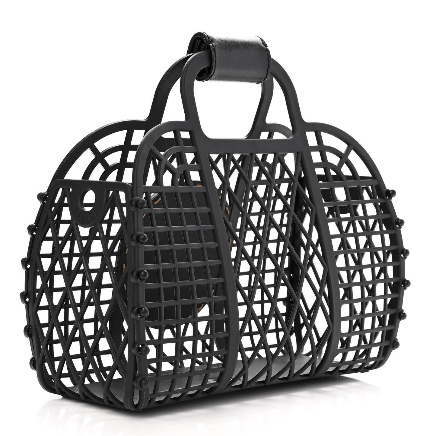 Recycled Plastic Vitello Liberty Matte Small Fendi Basket Black Miele Scuro