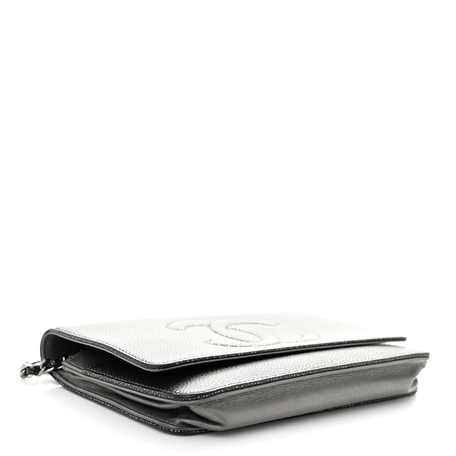 Chanel Metallic Caviar Timeless CC Wallet On Chain WOC Grey 4 of 13